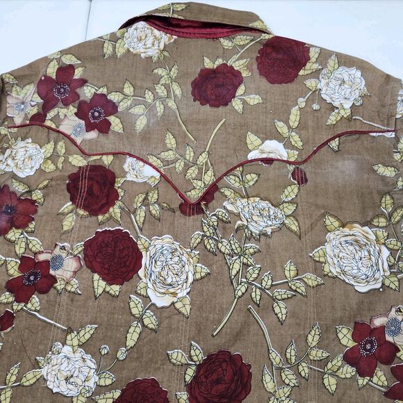 Vintage Project Red Western Shirt Mens L-XL Brown Red Floral Amber Snaps Casual - Picture 4 of 12